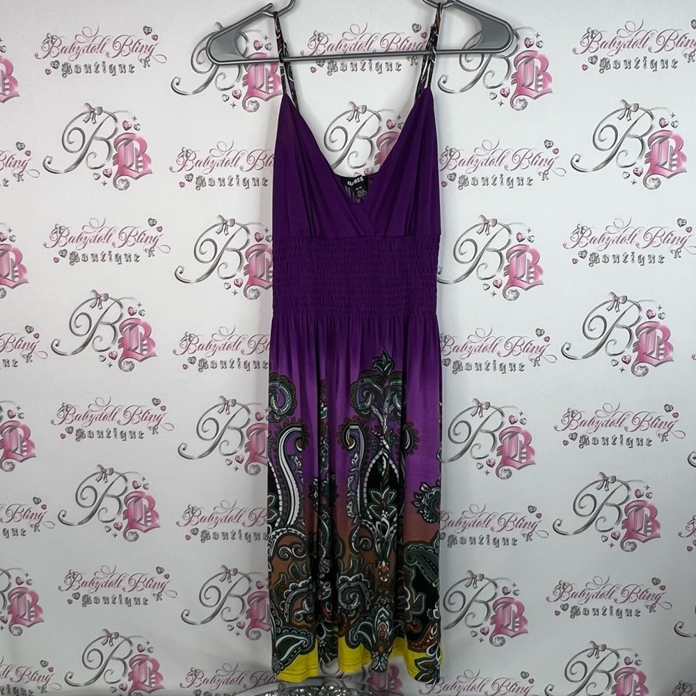 Express dress tank style purple yellow boho strappy Multicolor Paisley Midi